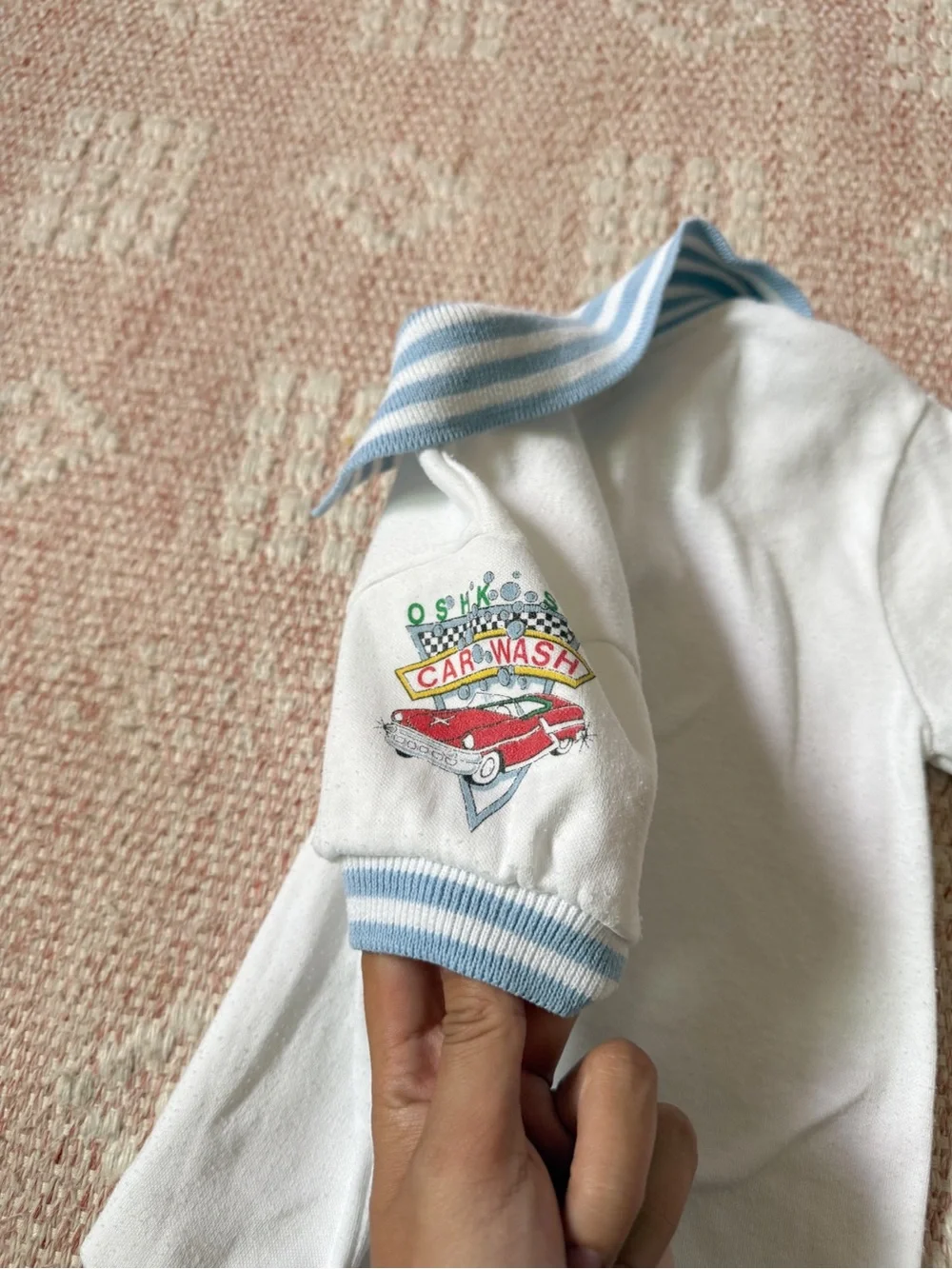Vintage OshKosh B'gosh White Polo with Light Blue Stripe Collar - Kids